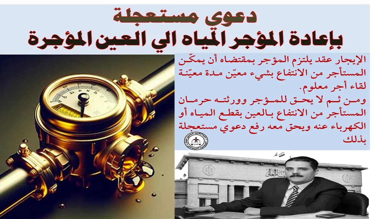 دعوي مستعجلة بإعادة المؤجر المياه الى العين المؤجرة 8 دعوي مستعجلة بإعادة المؤجر المياه