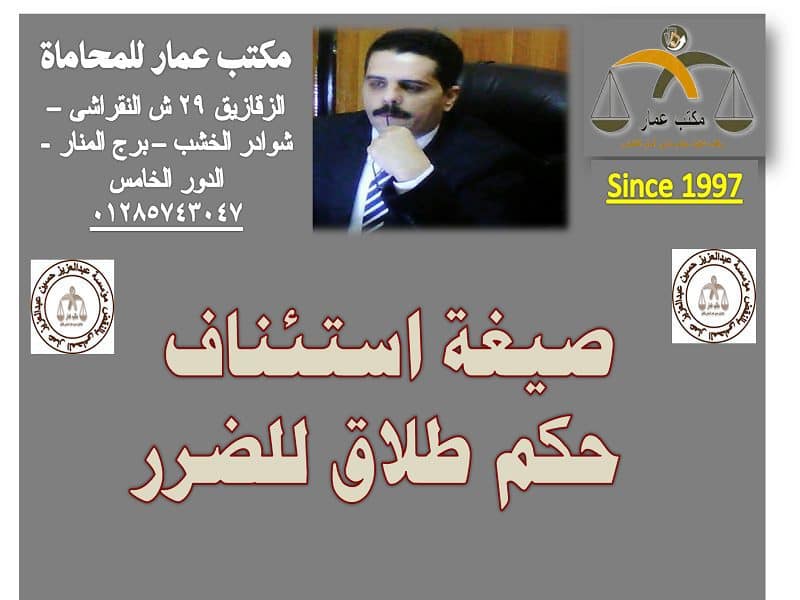 استئناف حكم طلاق للضرر: صيغة قانونية بالأسباب 8 استئناف حكم طلاق للضرر